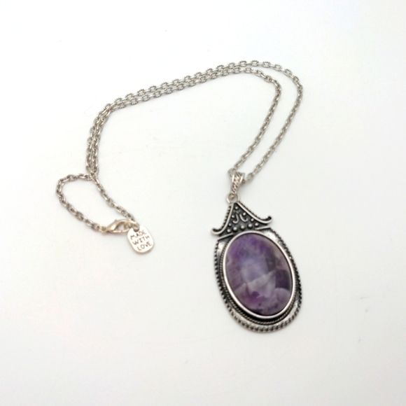 Artisan, 381MidaLane Jewelry - Antique Silver Necklace with Amethyst Amulet